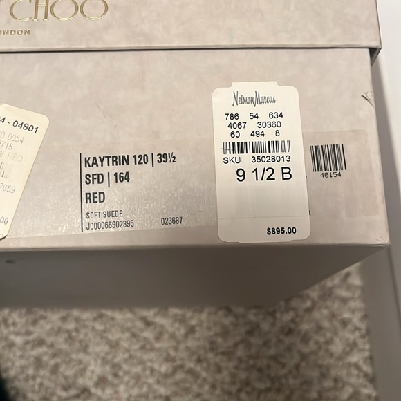 Jimmy Choo, red, soft suede, open toe wrap heels - Picture 5 of 5